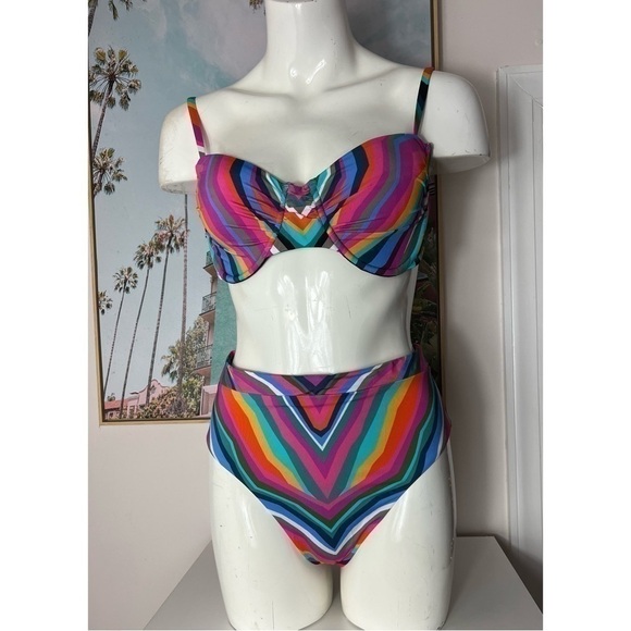 Trina Turk Rainbow Louvre High Waist Bottoms & Underwire Swim Size 10 12 Large - Picture 5 of 12